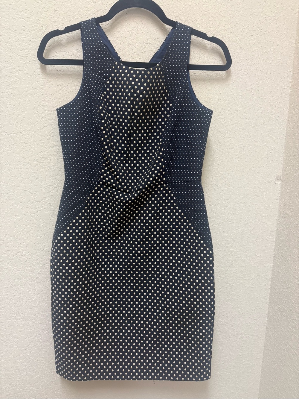 Banana Republic Navy and White Polka Dot Midi Sheath Dress